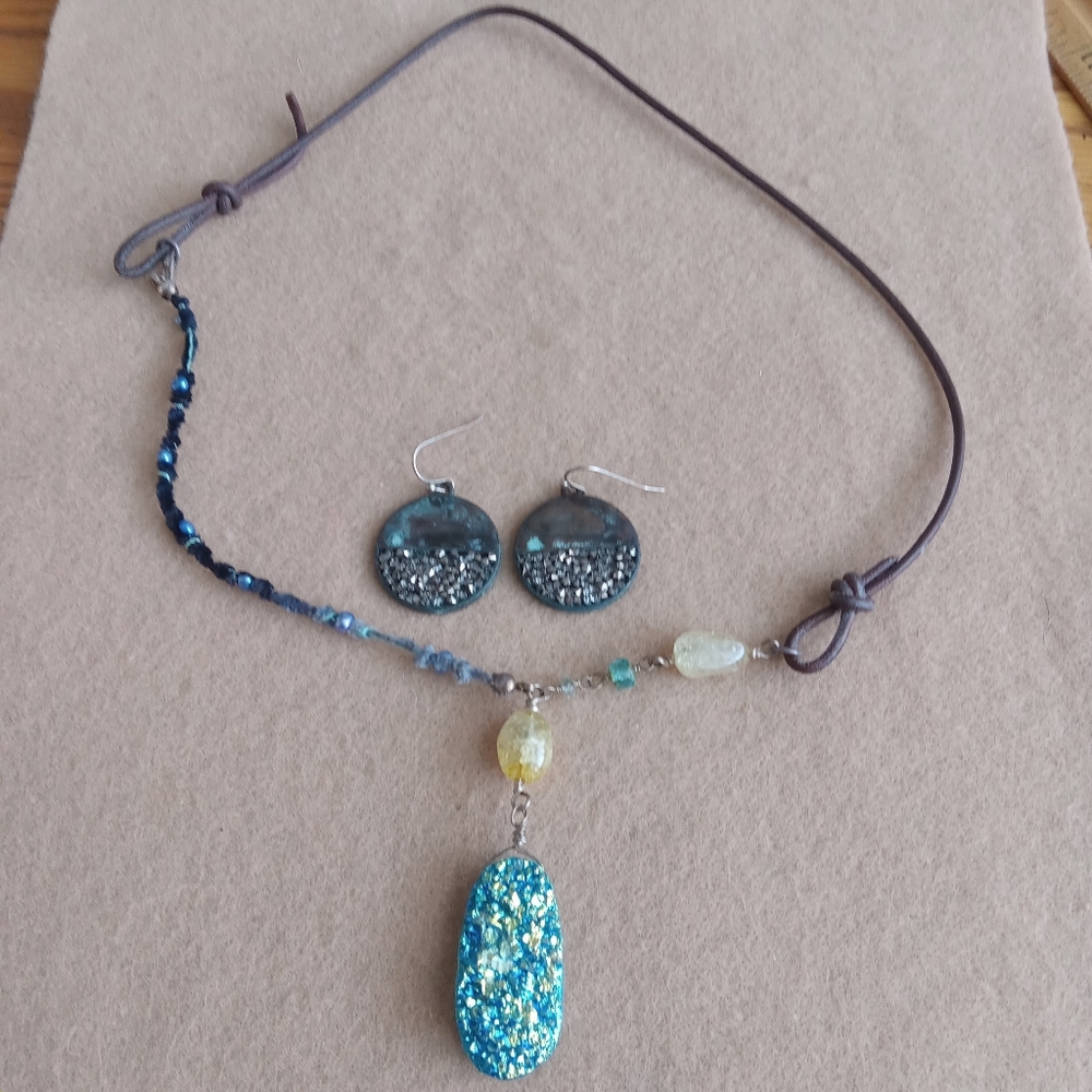 Druzy Necklace & Earrings